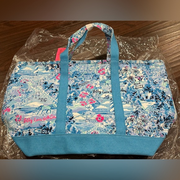 Lilly Pulitzer Mercato Canvas Tote Bag - Blue Peri Lilly Loves North Carolina - Picture 9 of 11